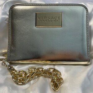 Versace Parfums Metallic Zip-Around Wallet / Clutch with Removable Chain